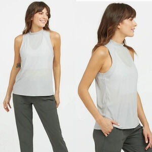SPANX Go Lightly Ribbed Mock Neck‎ Tank in Cloudy Grey Size M NWT Challegers